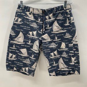 J Crew Mens Chino Casual Walking Shorts South Sea Isles Nautical Print Size 31